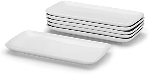 Miicol Juego de 6 platos rectangulares de cerámica para servir, 9 pulgadas (23x12 cm), platos rectangulares de porcelana blanca para aperitivos, postres, bocadillos, congelador, microondas y horno