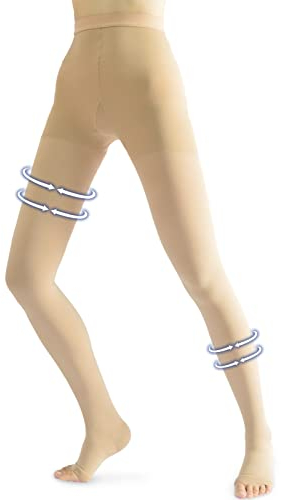 Collant a compressione medica, per donne e uomini, 20-30 mmHg, con punta aperta, alta compressione, supporto graduato (Beister)