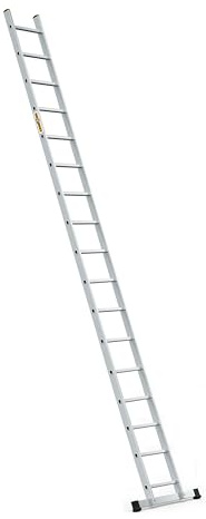 DRABEST PRO Serie Anlegeleiter Aluminium-Stufenleiter - 17 Stufen - mit Leiterhaken - Tragfähigkeit 150 kg - Anti-Rutsch-Füße, Leichtes Gewicht, korrosionsbeständig - EN131