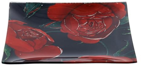 Hervit Piattino Svuotatasche in Vetro Nero con Rose Rosse Baccarat - Scatola Regalo 2 Dimensioni 2 Colori - Svuota Tasche Porta Oggetti Arredo - Bomboniera Laurea Matrimonio Compleanno - 20x20cm