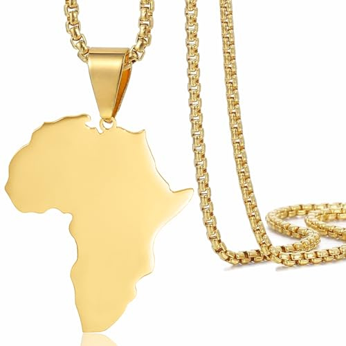 VASSAGO Afrika Karte Anhänger Halskette Afrika Karte Halsketten für Frauen Edelstahl Männer Afrika Kontinent Halskette Afrika Karte Schmuck Zierliche Anhänger Halskette Geschenk Mädchen Jungen