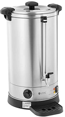 Royal Catering RC-WBDW21 Distributeur d'eau chaude en inox Machine à vin chaud Distributeur d'eau chaude professionnel Distributeur d'eau chaude instantanée 6,1 l 1 500 W Plateau d'égouttage