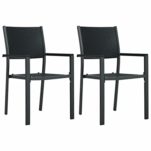 MOONAIRY Gartenstühle 2 STK. Gartenmöbel, Balkonstühle, Hochlehner, Balkonmöbel, Bistrostuhl, Garten Stühle, Sit Möbel, Armlehnenstuhl, Schwarz Kunststoff Rattan-Optik