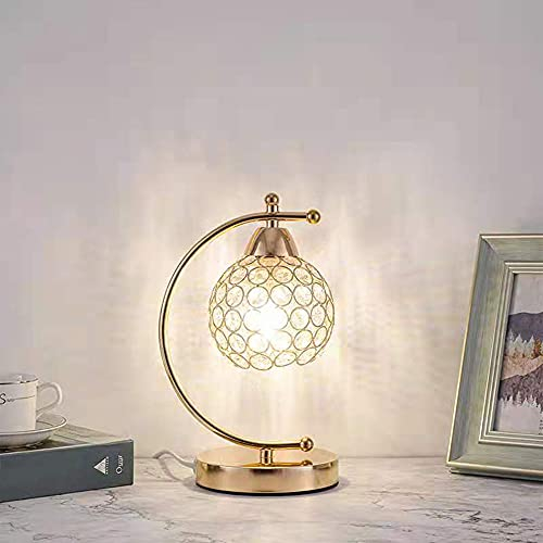 Mengjay Moderne Kristall-Tischlampe, Nachttischlampe, E27, Nachttischlampe mit An-/Aus-Schalter in Linie, Nachtlicht Metall Schlafzimmer, Wohnzimmer, Büro, Esszimmer,(Kristallkugel-Lampe), Gold