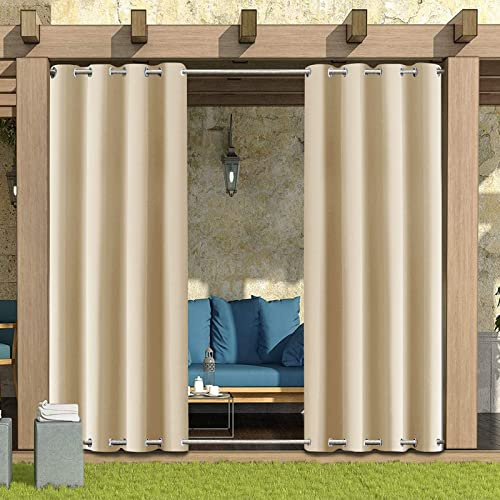 MINGPINHUIUS Outdoor Vorhang Wasserdicht mit Ösen (Oben und unten) – Garten Pavillon Terrasse Winddicht Verdunkelung Wärmeisoliert Sichtschutz Outdoor Vorhänge