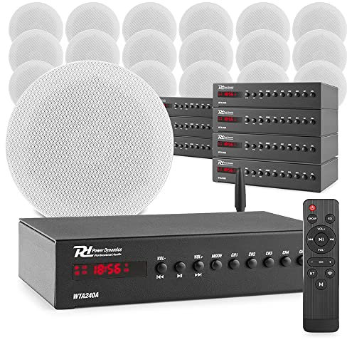 Power Dynamics 8-Zone Smart WiFi Ceiling Speaker System with Wireless Multi-Room Audio, Bluetooth Streaming, AUX In – 16x ESCS6 Home Installation Speakers, Amplifiers & Cable Kit