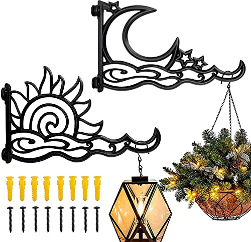 BNGGOGO Heavy Duty Hanging Plant Bracket, Moon & Sun Shape Solid Aluminum Plant Hanger, Durable Rust-Resistant Wall Mount Hooks for Hanging Plants Bird Feeder Lanterns Wind Chimes