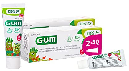 GUM KIDS Toothpaste 3+ - Specially designed for Milk Teeth, texture gel, fragola flavour, 50 ml, 2 x 50 (con 1 campione bonus)