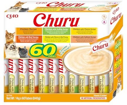 INABA Churu Premium Katzen Schleckies Einzelzutat mit Huhn, Getreidefrei, Zuckerfrei, Kalorienarm, besten Katzen Leckerlies für den Tierarzt, keine Nebenerzeugnisse, Creamy Cat Treats 60 x 14g