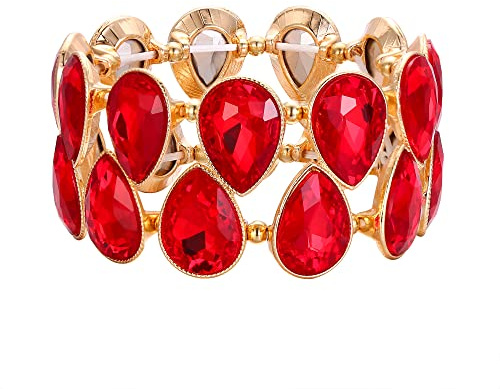 EVER FAITH Armband für Braut birnenförmiges Strass-Kristall-Stretch-Armband für Damen Hochzeit Rot-Gold-Ton