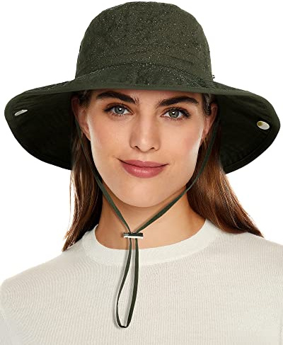Waterproof Bucket Rain Hat for Women Wide Brim Summer UPF50+ Cowboy Sun Hat Men Foldable Soft Floppy Beach Hat Army Green