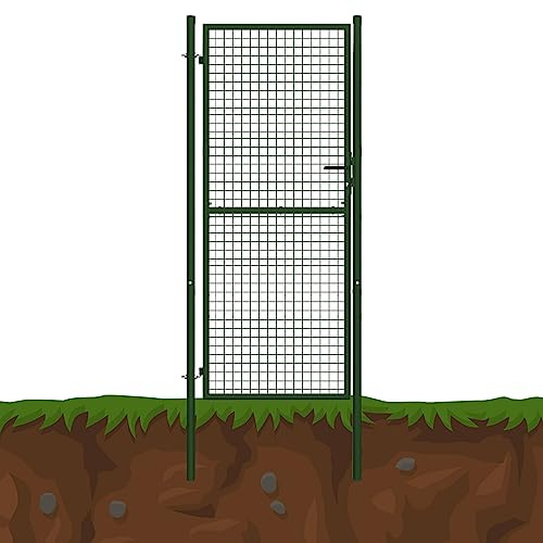 Puerta de jardín, color verde/antracita, postes redondos, puerta de jardín, metal dividido, color: verde, altura: 1 x 1,8 m