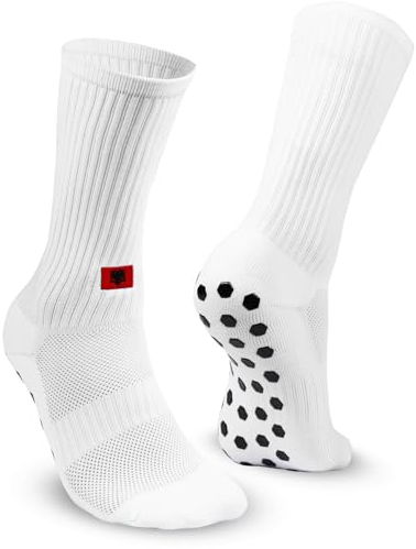 EXPRESS-STICKEREI Sportsocken mit Landesflagge (Albanien) - Atmungsaktive Fußballsocken - Anti Rutsch Socken mit Landesfahne - Outdoor-Socken - Größe 39-45