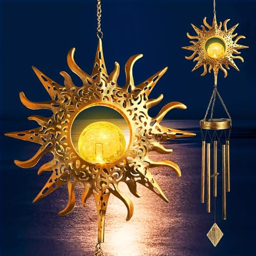 1 carillon éolien solaire pour extérieur, carillon éolien en métal pour cour, terrasse, pelouse, jardin, décoration de jardin, cadeau de jardinage pour femme, maman, grand-mère, décoration extérieure,
