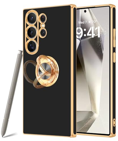 Fingic for Samsung S24 Ultra Case[with 360° Ring Holder Stand][Support Magnetic Car Mount] Kickstand for Women Girls Slim Shockproof Phone Cover Case for Samsung Galaxy S24 Ultra,6.8 inch,2024,Black