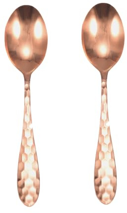 EnerMagiX Kupferlöffel, 99,9 % reines Kupfer, lange Suppenlöffel, Dessertlöffel, Tischlöffel für Zuhause, Küche und Restaurant (zwei Sets)