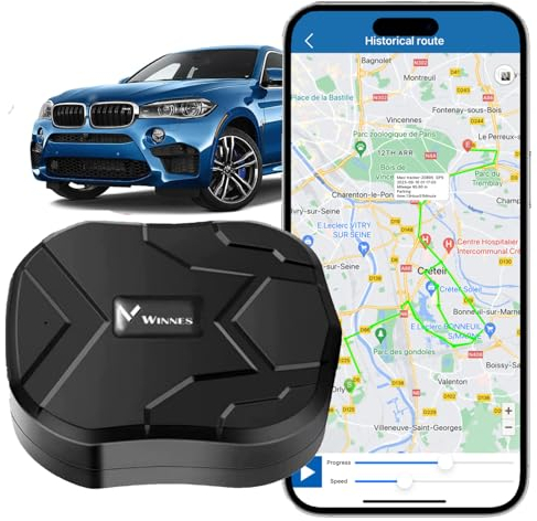 Winnes GPS Tracker Auto Ohne ABO 10000mAh, Sender Mit IP58 wasserdichte Starke Magnet Und Kostenlose Apps Echtzeit-Tracking Für Auto Motorrad LKW Flotte