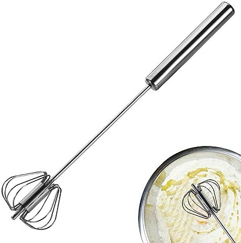 Ahuuen Stainless Steel Egg Beater | Semi-Automatic Rotary Whisk | Hand Whisk Blender | Rotating Mixer Stirrer | Milk Frother Multifunction Hand Whisk for Baking, Cooking, Whisking
