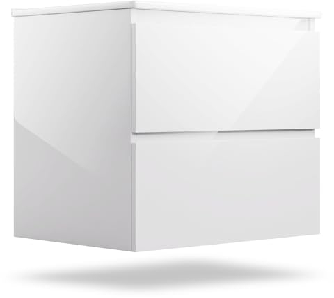 blumfeldt Johnstone - Mobile da Bagno con Lavabo - Bianco, Finitura Lucida, Cassetti Soft Close, Lavello in Ceramica Facile da Pulire, Resistente all'Umidità, Spazio di Stoccaggio - Facile da Montare