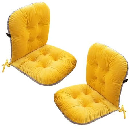 Yahbrra Coussins de Chaise avec Dossier, Coussin de Dossier avec Sangles, Coussin pour Dossier Bas, Coussin de Chaise de Jardin, Coussin pour Chaises, Bancs de Maison et Jardin(Yellow,2 Pack)
