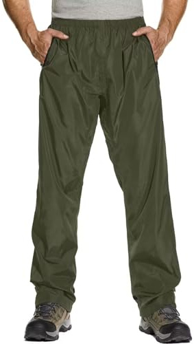 Asfixiado Pantalon de pluie pour homme, léger, imperméable, coupe-vent, pour l'extérieur, la randonnée, le camping, le trekking, la moto, Vert armée, M