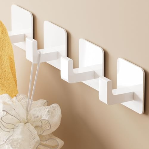 GWAAZXGZ Weiß Handtuchhaken, Selbstklebend (4 Stück) | Aluminium, Rostbeständig, Modernes Design, Platzsparend, Für glatte Flächen