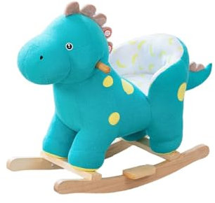 Caballito balancín de Peluche Azul con Base de Madera en Forma de Dinosaurio con Asiento con cinturón de Seguridad Asas de Madera y música para bebés Desde 18 Meses Corny ATAA Toys