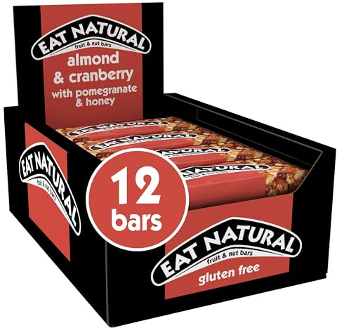Eat Natural Fruit & Nut Bars, Almond & Cranberry, 12 x 40g | Gluten Free, High Fibre Snacks, Breakfast & Lunchbox Treats, Bulk Multipack, Delicious On-the-Go Snack Bars