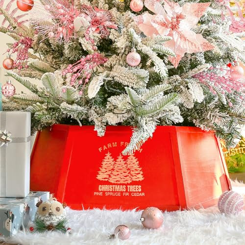 Joyhalo Weihnachtsbaum-Halsband, 78 cm, Baumrockkragen für Bleistiftbaum, faltbar, gewebtes Holz, Weihnachtsbaumring, Weihnachtsbaum-Basisabdeckung, Rot