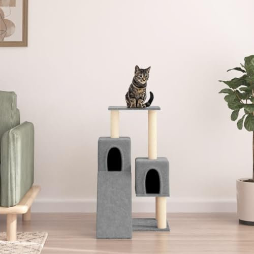 Sufrk Kratzbaum mit Sisal-Kratzsäulen Hellgrau 82 cm KuschelhöHle Katze Kratzbrett Ecke