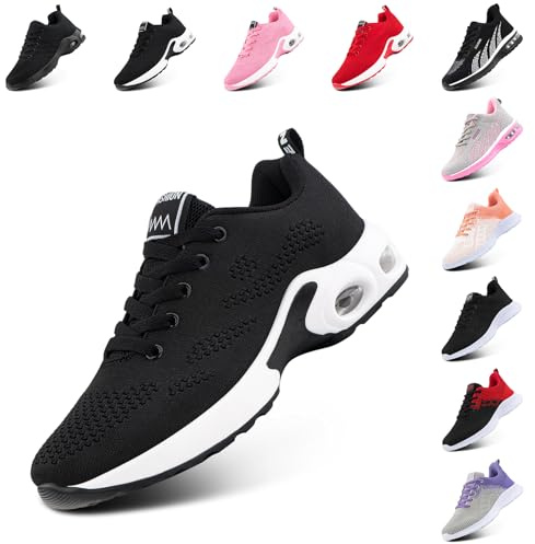 Hitmars Women's Trainers Running Shoes Air Cushion Gym Shoes Athletic Sports Lightweight Breathable Jogging Sneakers Black Size 5 UK