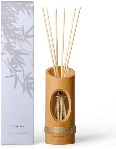 Aroma Naturals Difusores de Varillas de 100ml de cáscara de bambú, Fragancia Duradera en el Interior del hogar, Traje de Regalo para Mujeres con difusor en Forma de Palo (Té Blanco)