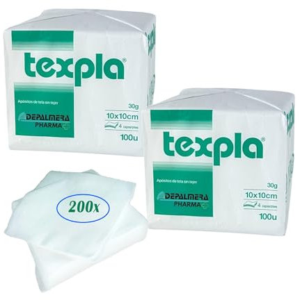 DEPALMERA Pharma✙ Gasas No Esteril TNT Plegada - Pack 200 Unidades Gasa para Bebe, Clínica Dental, Fisioterapia, Podología, Veterinaria, Tatuaje, Desmaquillante (10x10cm)