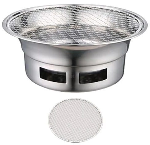 Zwfjcmsa Barbecue Extérieur Rond sans Fumée en Acier Inoxydable, Barbecue Commercial, Barbecue au Charbon de Bois, Argent