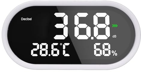 3 in 1 Dezibel Messgerät, 1 A, 2 A, 5 V, USB Wand Schallpegelmessgerät mit Temperatur- und Luftfeuchtigkeit, Großes LED Display, Geräuschtemperatur- und Luftfe