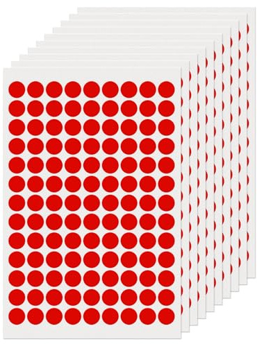 FINDAT 1170 Stück, 13 mm Klebepunkte Runde Punktaufkleber Etiketten Rot | Selbstklebend, wasserfest, Vinyl, Kalender, Büro, Schule, Farbcodierung, Markierungspunkte