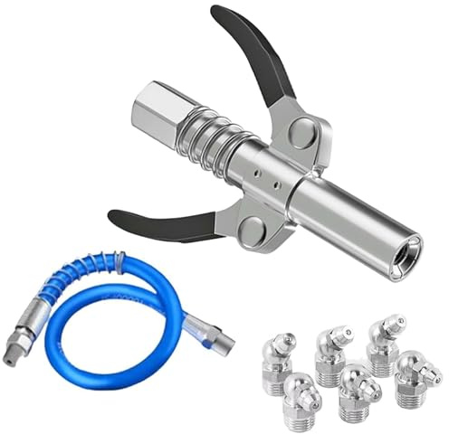 Yemiany Fettpresse Mundstück,Doppelgriff G Coupler für Fettpresse mit 30cm Schlauch und 6 M10 Schmiernippel, fettpresse zubehör, fettpresse Adapter für Schmiernippel für von Fettpressen