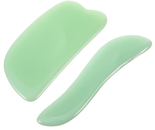 KOMBIUDA 2 Stück Gua Sha Gesichts und Körpermassage aus Natürlichem Jade Glattes Schabewerkzeug der Durchblutung Muskelentspannung und Hautpflege für Damen