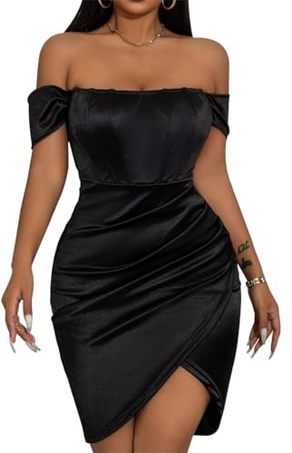 AOWVUTS Robe de Soirée Femme Robe Sexy Épaules Dénudées Mini Robe sans Manches Robes Élégante Plissée Moulante Robe Courte Bodycon pour Soirée Cocktail Party Fête Club Disco Décontractée
