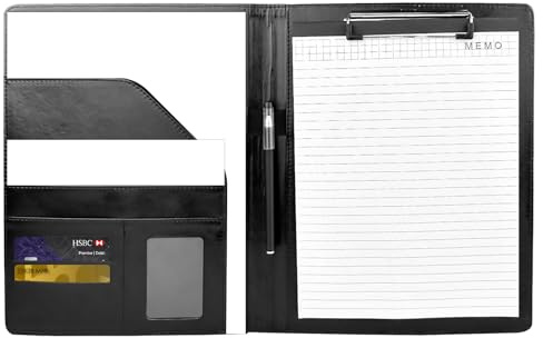 Comzantor Cartelline Portadocumenti A4, Cartellina Porta Documenti, Cartella Portadocumenti A4 PU Pelle, Portablocco A4 con Pinza, Porta Block Notes Clipboard con Portapenne, per Ufficio e Conferenze