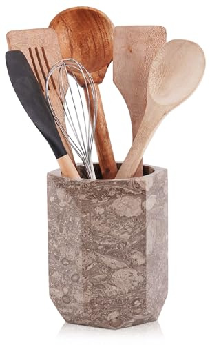 Radicaln Soporte para utensilios de mármol de 6.5 pulgadas, juego de espátulas oceánicas hechas a mano para encimera de cocina, tarro de utensilios de cocina ideal y organizador esencial de cocina