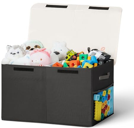 ADEHMDA Large Toy Box, Toy Box Storage with Lid, Collapsible Sturdy Toy Chest Box for Girls and Boys, Nursery Room and Living Room, 26x13 x16(black)-Gift for Kids