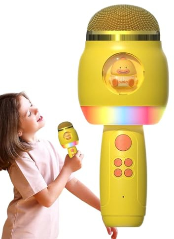 Mimoqk Microfono cantante wireless, microfoni di karaoke | Microfono wireless cartoon con luci a LED per bambini | Forniture di canto portatili, altoparlante per bambini per bambini adulti