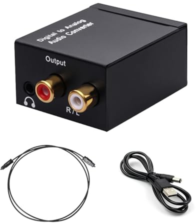 192KHz DAC Converter, Digital to Analog Audio Converter, Optical to RCA Converter Toslink Coaxial to RCA L/R 3.5mm Stereo Output with 1m Optical Cable for HDTV DVD, PS5/PS4, Blu-ray Players HD Devices