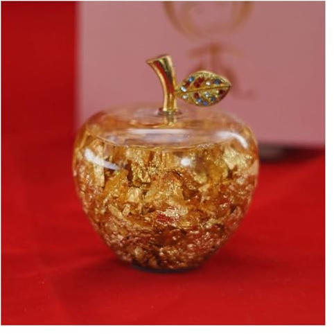 Tablero de esculturas Buena Suerte Decoración de la Estatua de Manzana chapada en Oro, Adornos de manejo de Manzanas de Hoja de Oro Feng Shui de 24 Quilates.