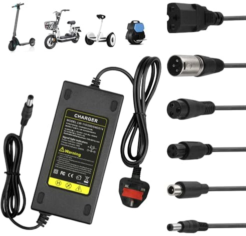 KUWUNG 24V 5A Electric Scooter Charger, 120W 3-Pin XLR Power Supply Adapter with 6 Multi-shape Plugs for Mobility Scooters and Electric Wheelchairs