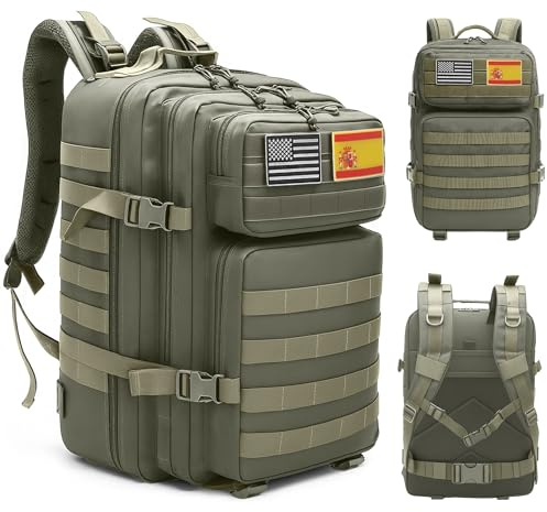 unycos - Mochila Táctica Militar【45L】 Sistema Molle, Tela Oxford 900D Resistente, Bolsillos para 3 Días de Emergencias, Caza, Senderismo, Viaje, Crossfit, Gimnasio, Actividades al Aire Libre (Verde)