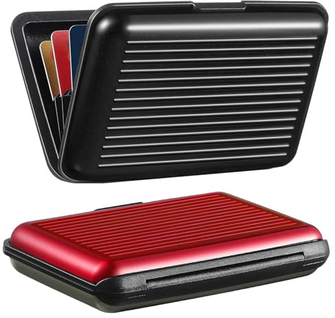 YSAOAKA 2 Stück Kreditkartenetui aus Aluminium, RFID Schutz Aluminium Card Holder Wasserdichtes, Kartenetui mit Metallverschluss für Kreditkarten, Bankkarten, Personalausweise (Schwarz, Rot)