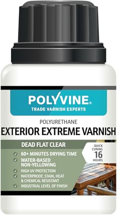 Polyvine Exterior Extreme Varnish – Heavy Duty Outdoor Waterproof Clear Varnish - Quick Dry Polyurethane Clear Coat Multi Use Protective Coating - UV, Heat, Stain Water Based Sealer (Dead Flat, 100ml)