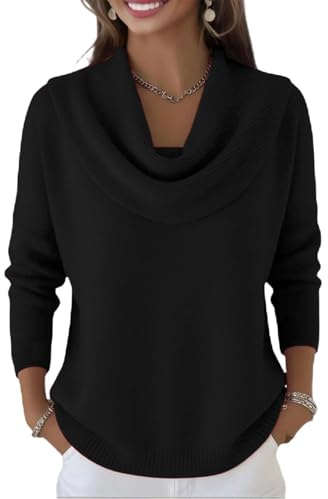 Novlewign Pull à col bénitier à manches longues pour femme - Pull décontracté en tricot ample léger et confortable pour l'automne et l'hiver, noir, Taille M